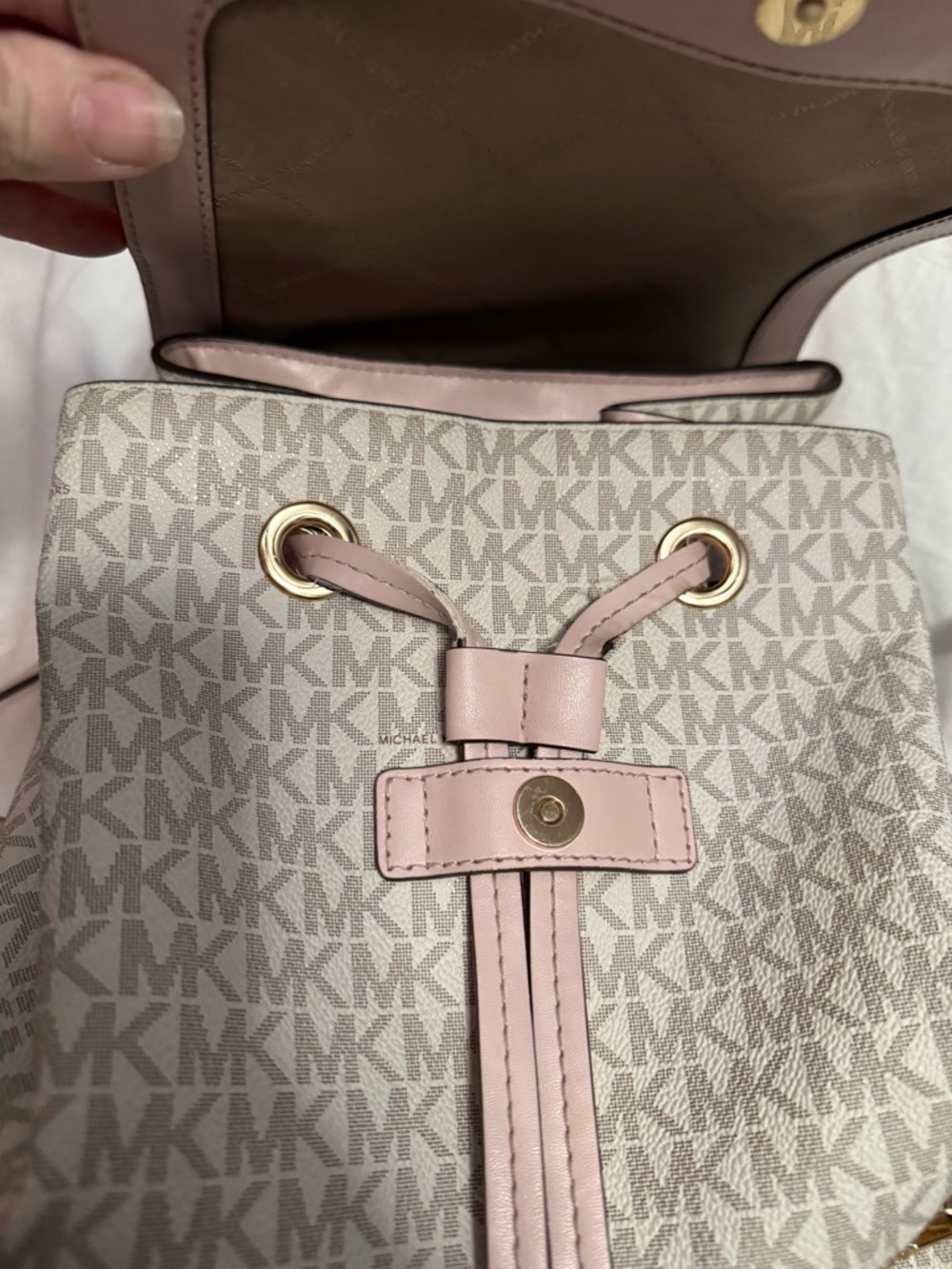 Michael Kors Jet Set Powder Pink Logo-Print Canvas Backpack with Gold Chain - Picture 6 of 7